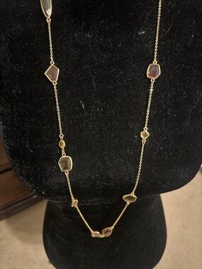 Stella & Dot Gold Long Station Necklace with Multicolor Gemstones